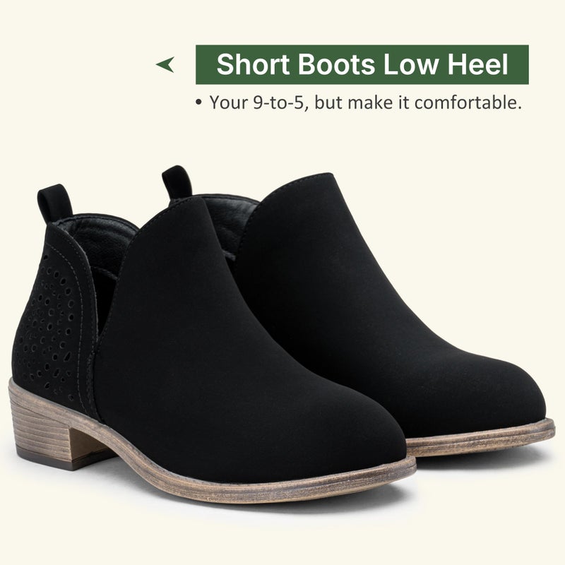 Vepose Women's Ankle Boots, Low Heel Chunky Cutout Booties, 912 - Black Nubuck, Size 10 US - Perforated Western Shoes (CJY912 Black Nubuck 10) - Image 5